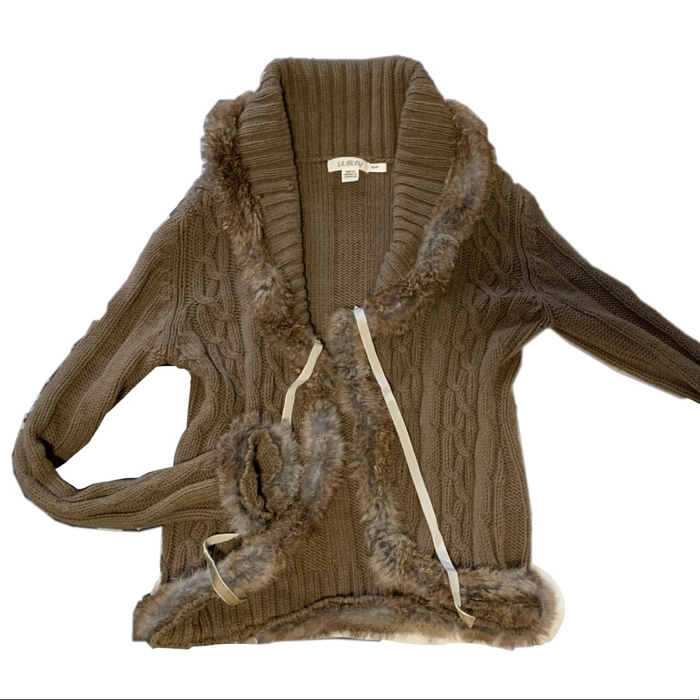fur trimmed knit cardigan